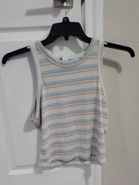 Sleeveless Ribbed Tank Top in Light Blue and Cream